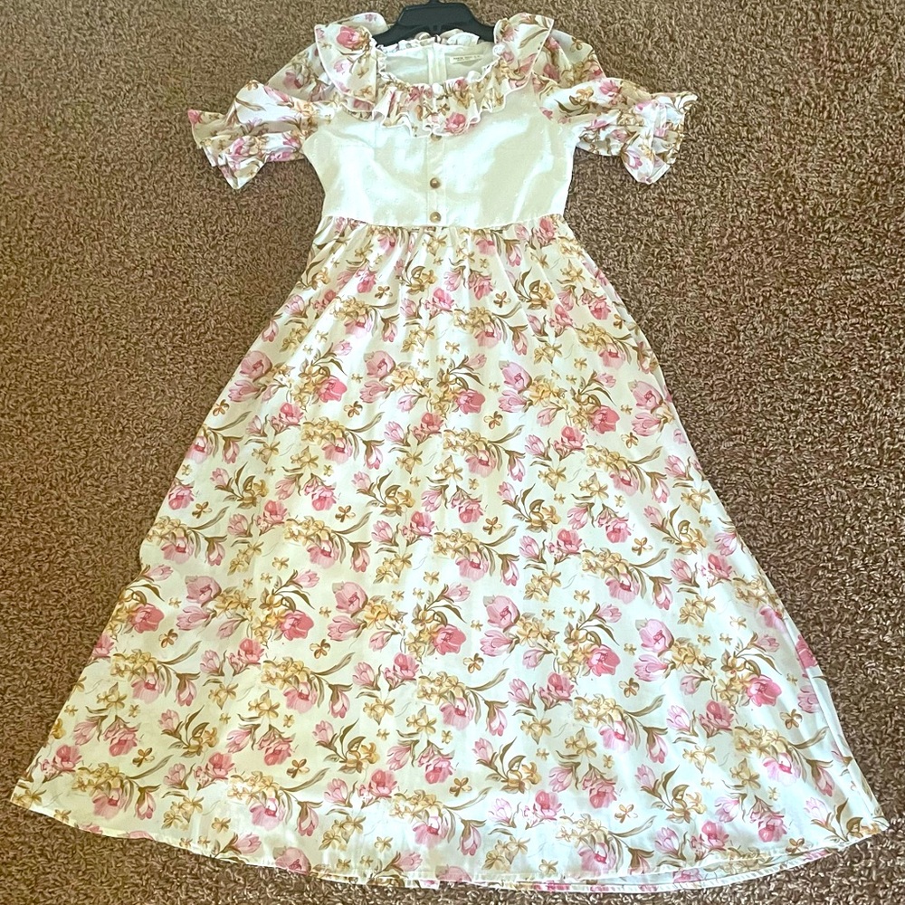 SHEIN Teen Girls Floral Print Ruffle Trim Zip Back Dress 12-13Y